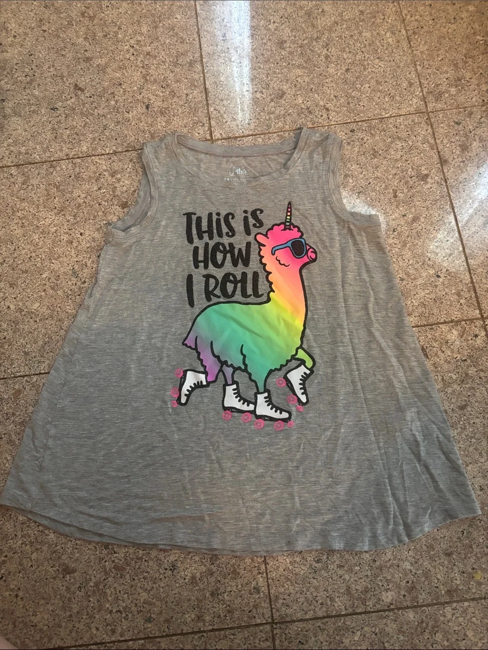 Justice Gray Graphic Tank with Black Glitter Text